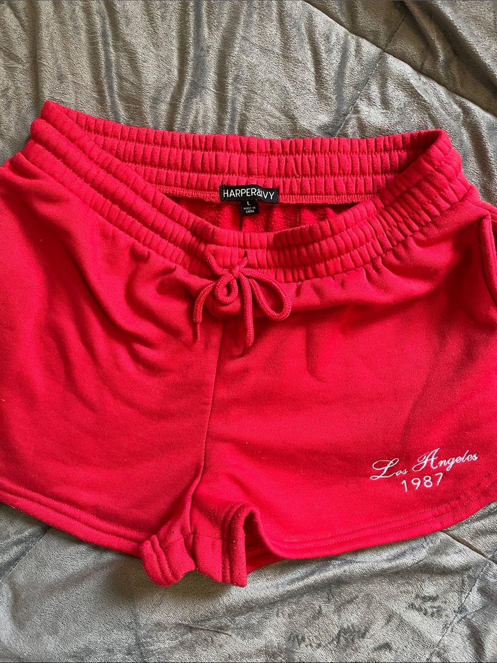 Harper & Ivy Red Drawstring Fleece Athletic Shorts